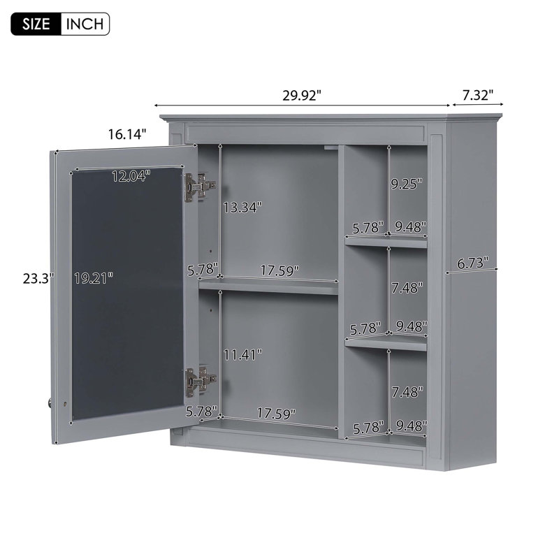 Armoire de rangement murale pour salle de bain, armoire à pharmacie, armoire de salle de bain moderne avec miroir, Gris