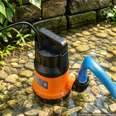 Pompe à eau submersible avec tuyau de 7,6 m (25 pi), 1,2 CV, débit de 5 000 gallons par heure (GPH), pompe de puisard portable, matériau thermoplastique, pour le drainage des piscines, bassins de jardin, spas et sous-sols, étanche IPX8
