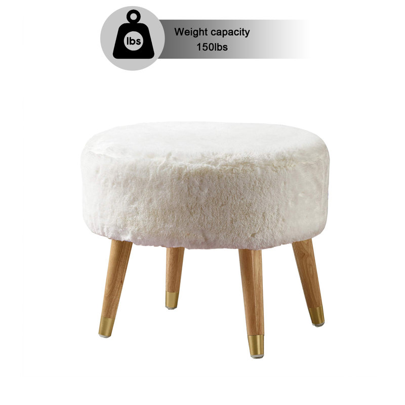 Weisser Upholstered Ottoman, Bright White Faux Fur