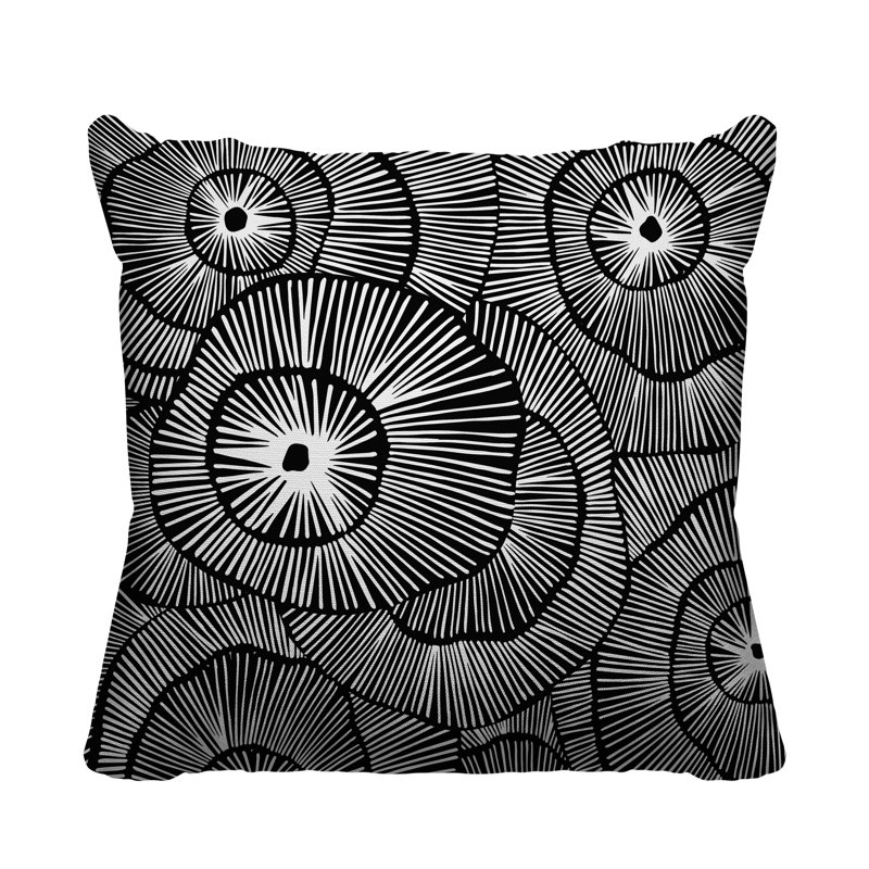 Coussin décoratif intérieur / extérieur Flower Burst, Noir, L 19 po x H 19 po