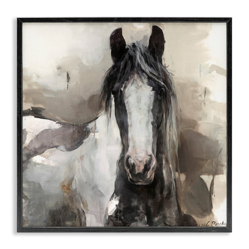 Gris et beige cheval abstrait, estampe numérique par Marilyn Hageman, H 12 po x l 12 po, Giclée encadrée noir minuit