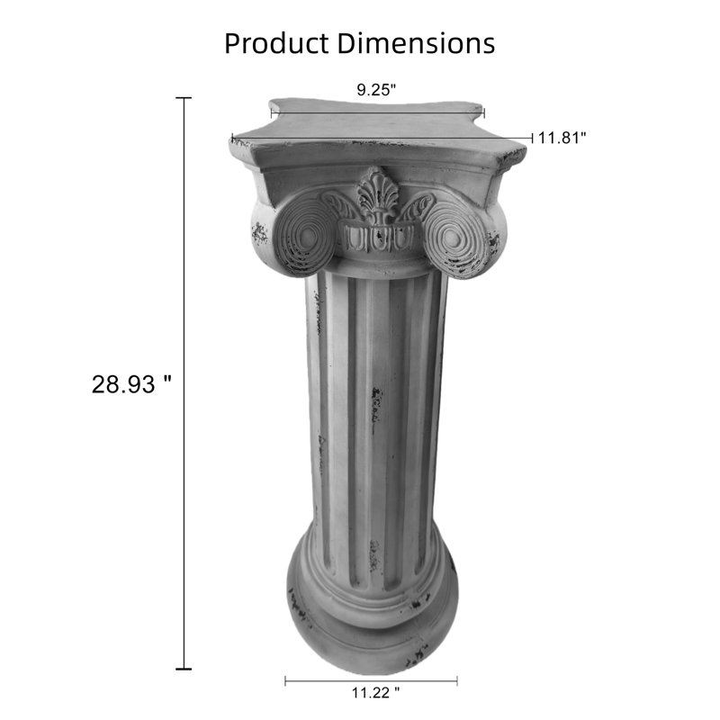 Piédestal de colonne romaine rétro 29 po, support de pilier ionique, finition antique peinte à la main, oxyde de magnésium, pour jardin / mariage