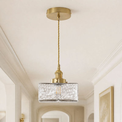 1-Square transparent textured glass dimmable pendant light