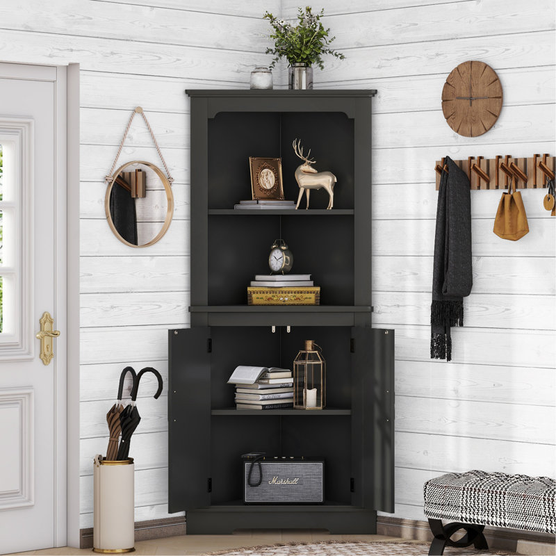 Grande armoire d'angle avec portes pour le salon, la salle de bain, la salle à manger ou la cuisine, noir, Noir