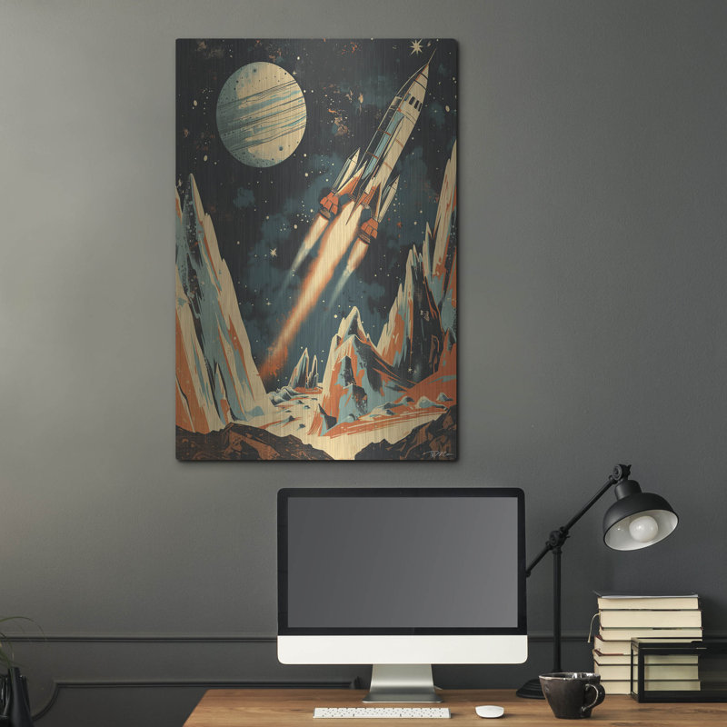 Art mural en métal «Vintage Space 1» par Momart, H 16 po x l 12 po x P 0,13 po