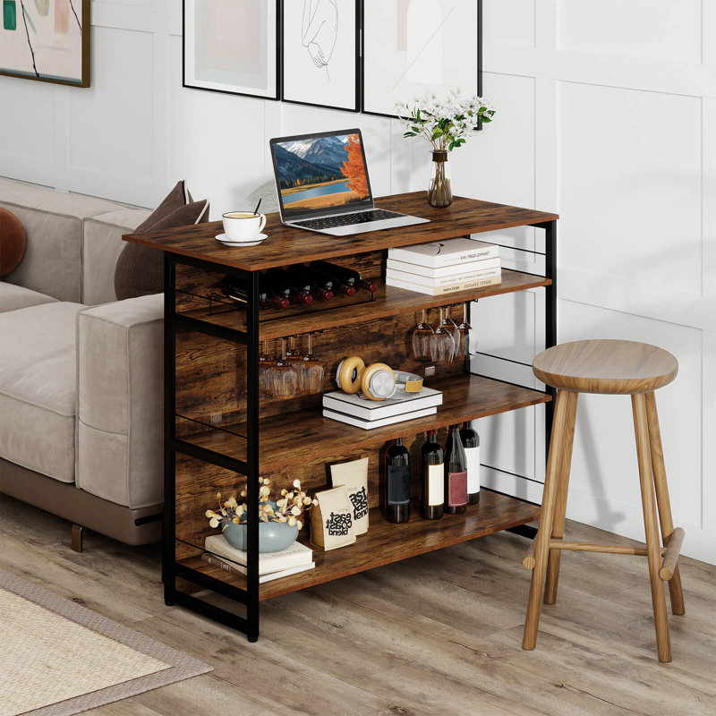 Îlot de cuisine, table bistro à 4 niveaux avec repose-pieds et support à vin