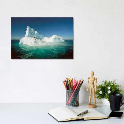 Adelie Penguin Group Riding Sculpted Iceberg, Terre Adelie Land, East Antarctica 1 Piece Wrapped Canvas Wall Art