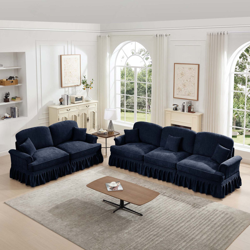 Ensemble de canapé en chenille 2 + 3 places avec volants amovibles pour 2 styles, dossier segmenté et configurations multiples