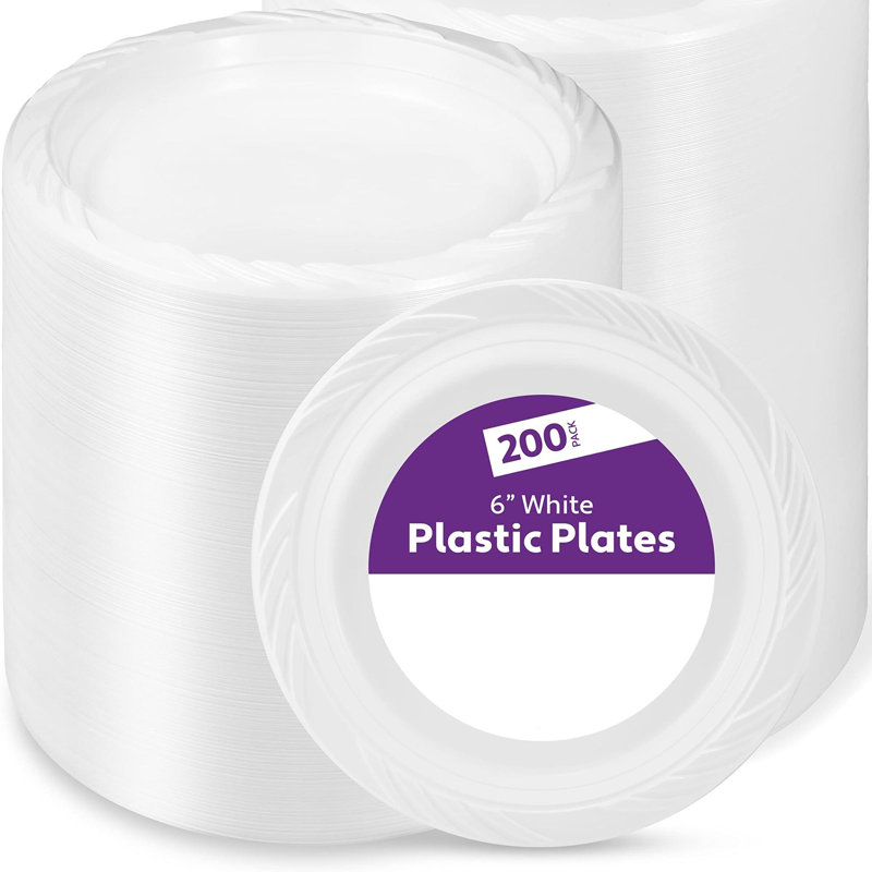 6 assiettes en plastique jetables blanches de 6 pouces, paquet de 200, 6"