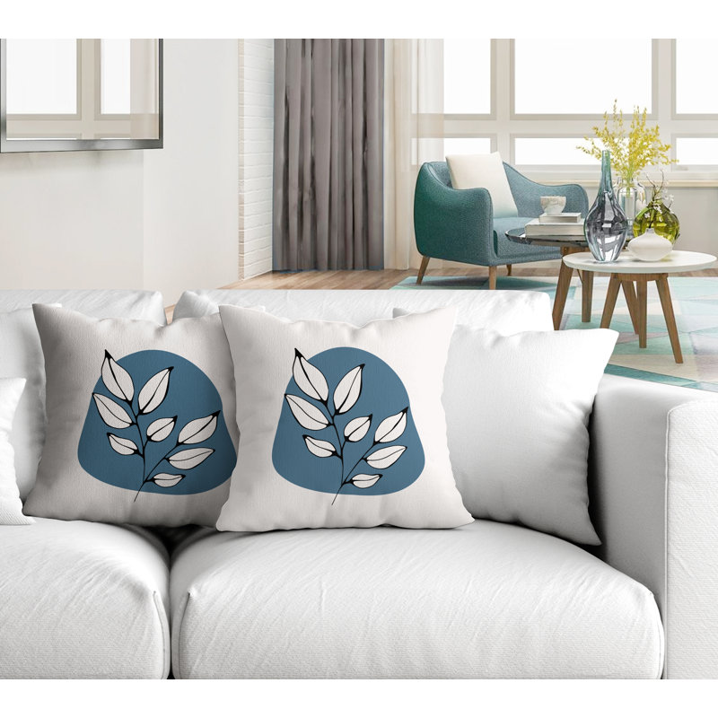 Jeté carré en polyester / mélange de polyester intérieur / extérieur, Bleu / beige, L 15 po x H 15 po