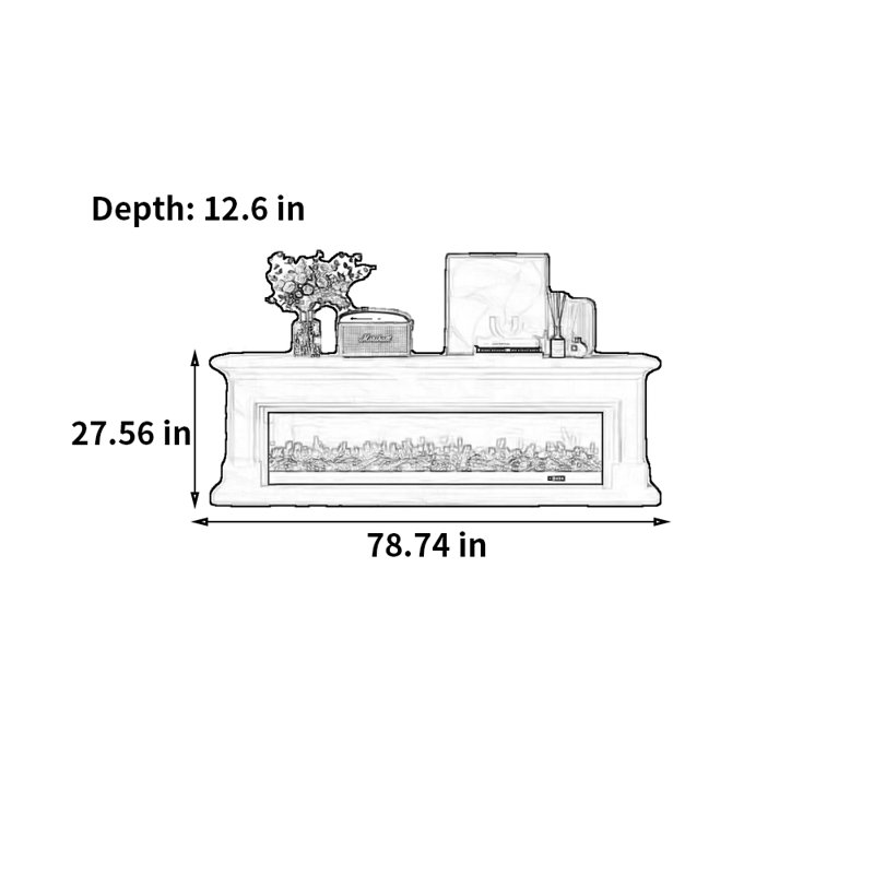 Meuble télé avec foyer électronique minimaliste français, 78.74"