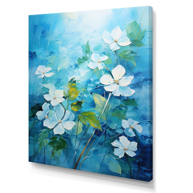 «Blue and White Tropical Plants Mirage 2 - Jungle», art mural, Toile tendue, H 44 po x l 34 po x P 1,5 po