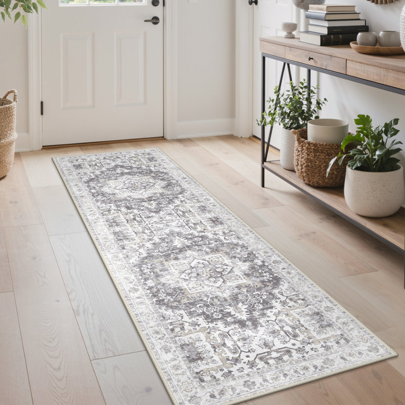 Tapis d'intérieur gris antidérapant oriental, Tapis de couloir 2 pi x 10 pi
