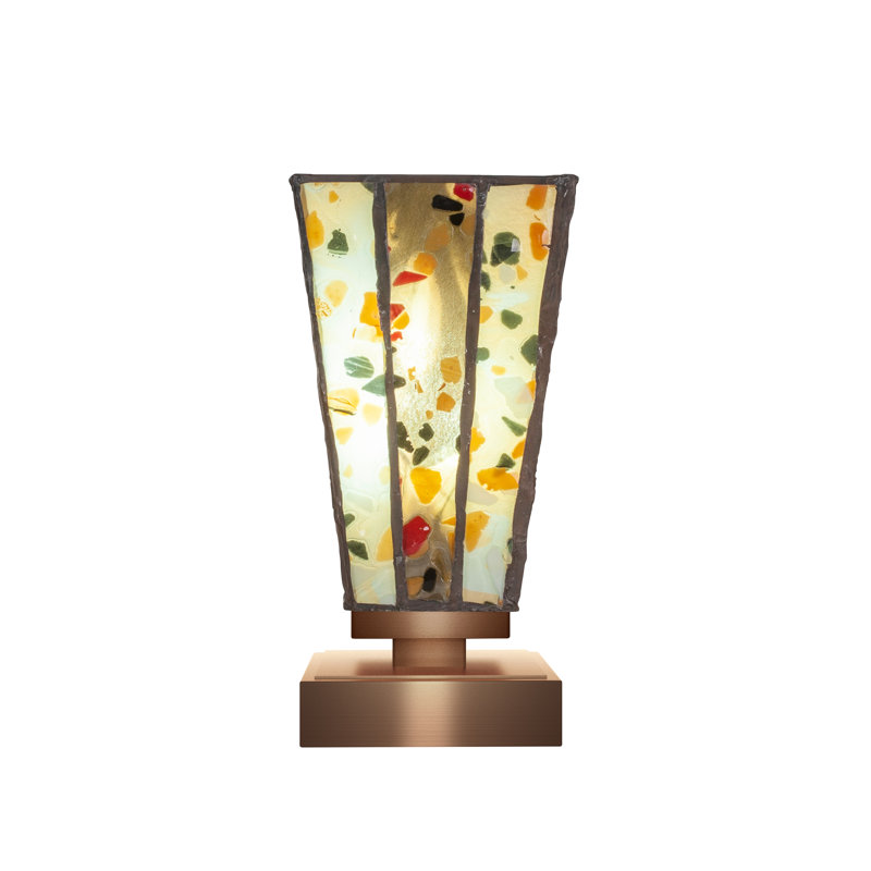 Lannah Accent Lamp Shown In New Age Brass Finish With 5" Square Fiesta Art Glass