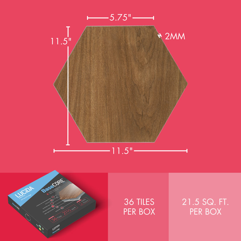 BaseCore HEX 12mil x 5.75" W Peel and Stick Vinyl Plank Flooring, Java