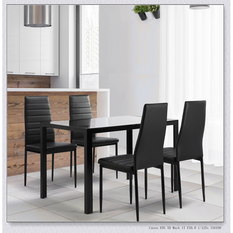 Ensemble de table de salle à manger 5 pièces pour 4 personnes avec table de salle à manger en verre trempé et chaises rembourrées