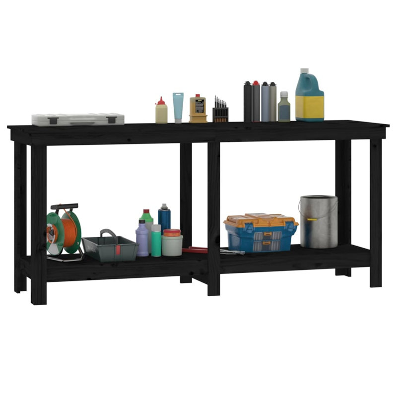 Kyreon Solid Wood Top Workbench, 80cm H x 180cm W x 50cm D, Black