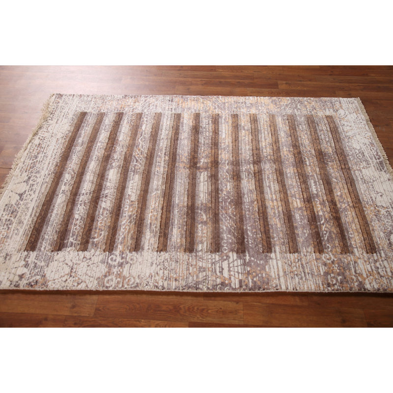 Modern Striped / Abstract Handmade Rug 4x6