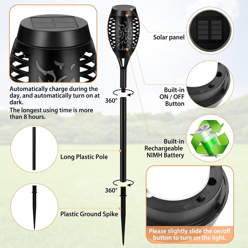 Lumières solaires d'extérieur, paquet de 10 lampes de torche solaires bleues avec flamme vacillante pour décoration de jardin, lumières extérieures imperméables alimentées à l'énergie solaire