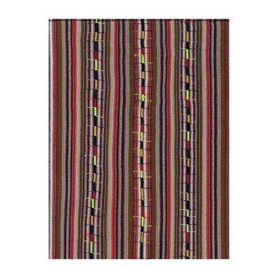 1950S Vintage Chaput Kilim Rug In Red And Brown, Multicolor Stripe Patterns