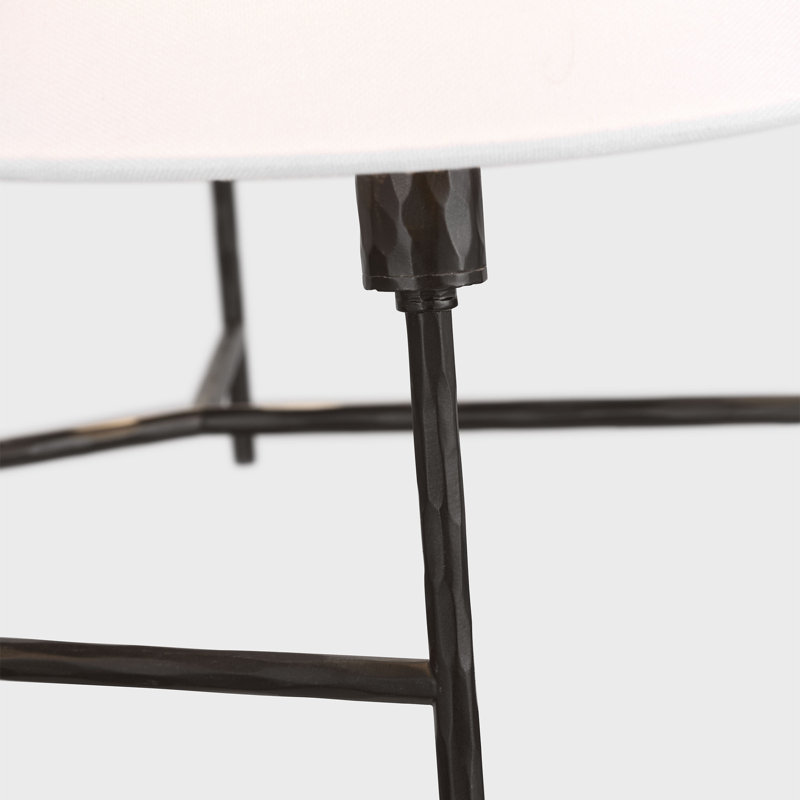 Chapman & Myers Covarrubias 6 Light Dining Room Chandelier With White Linen Shade, Aged Iron, 25.625" H x 36" W x 36" D
