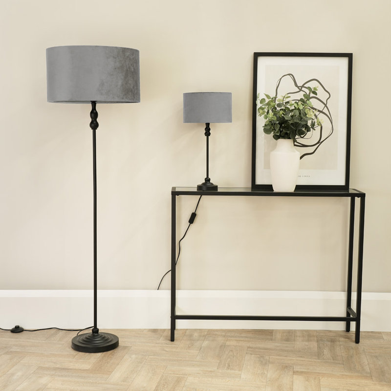 Reselva Metal Table Lamp, Black Base/Grey Shade