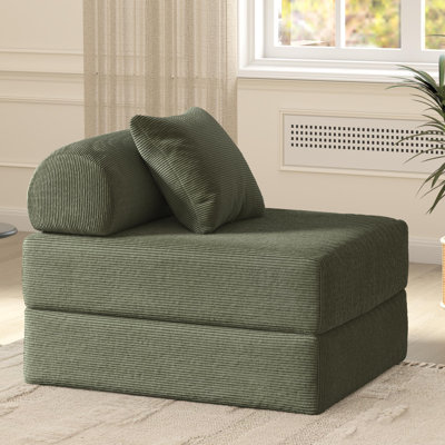 Jairden 3-in-1 Adjustable Corduroy Sleeper Sofa Bed, Convertible Modern Foldable Lounge Chair (with Throw Pillow)