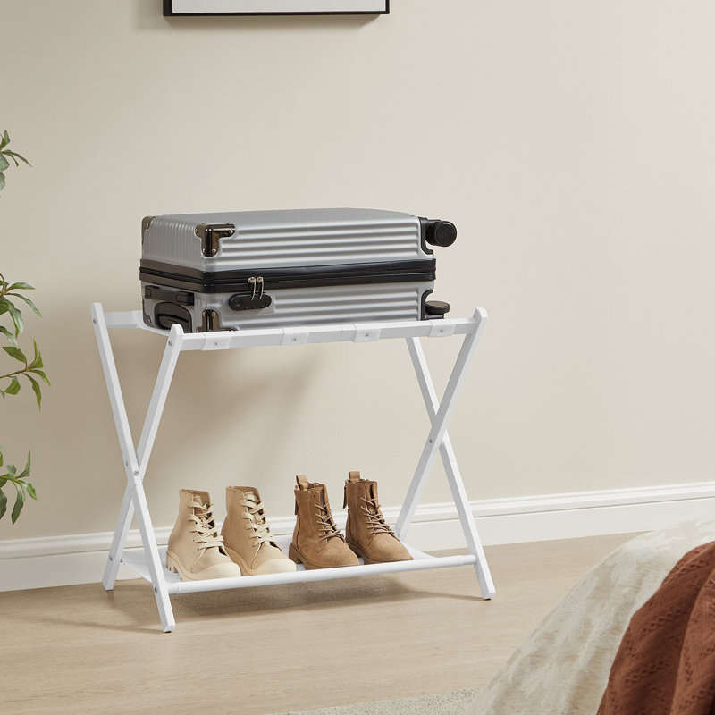 Porte-bagages pour chambre d'amis, support de valise avec tablette de rangement, structure en acier, pliable pour un rangement facile, hôtel, chambre à coucher