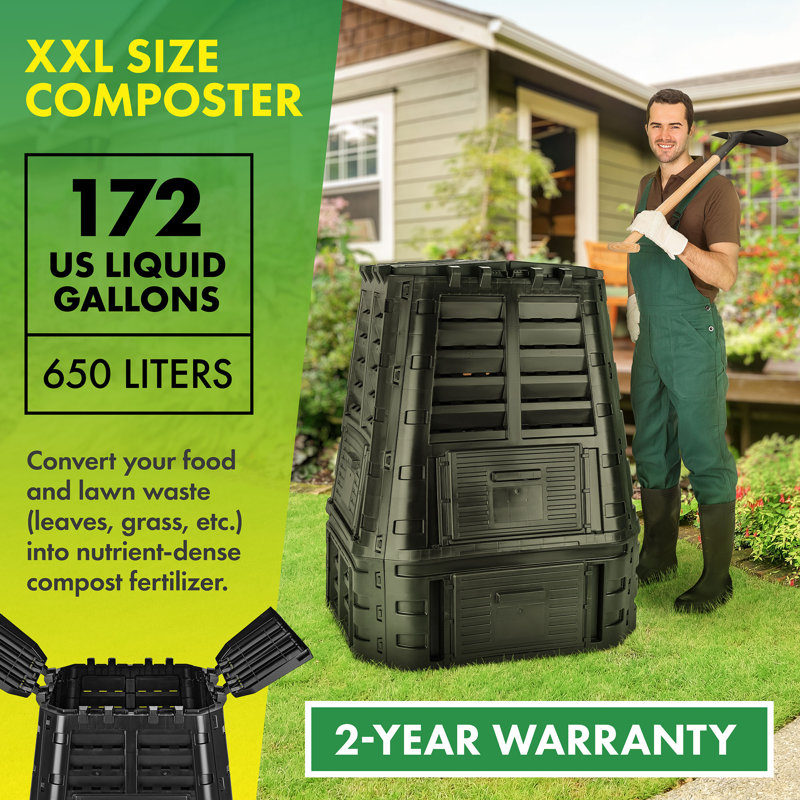 110 Gallons Plastic Outdoor Stationary Composter with Latching Lid