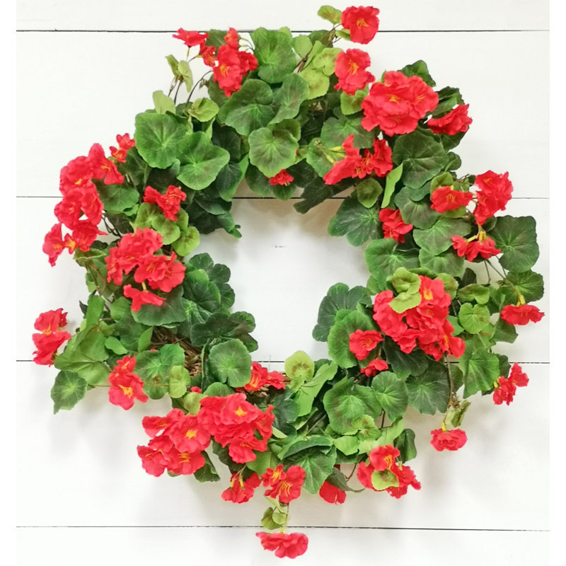 Handcrafted Faux Geranium 24'' Wreath, Red