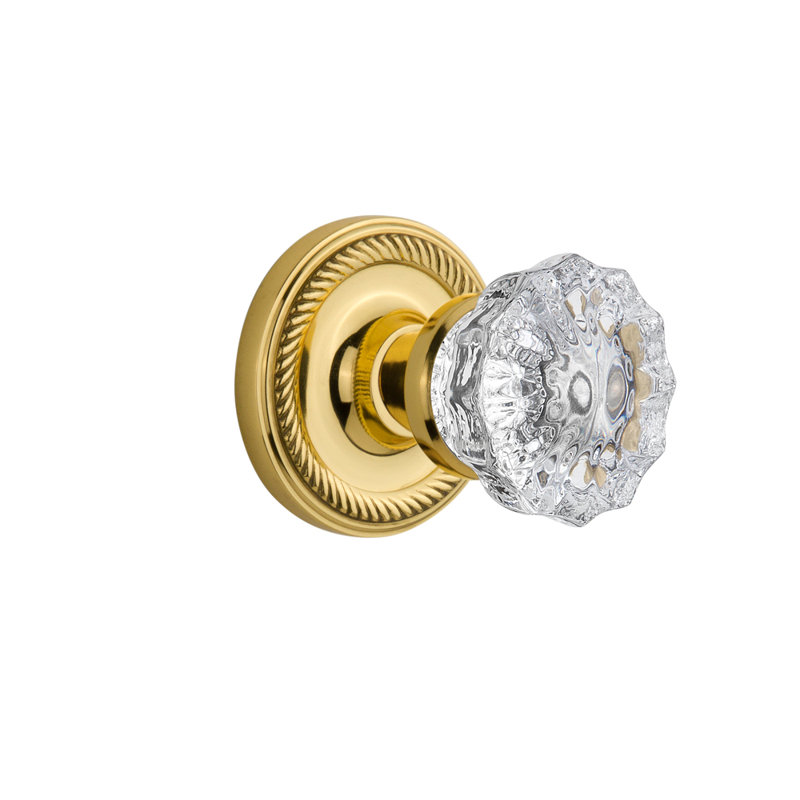Rope Rosette with Crystal Door Knob, Unlacquered Brass, 2-3/4”