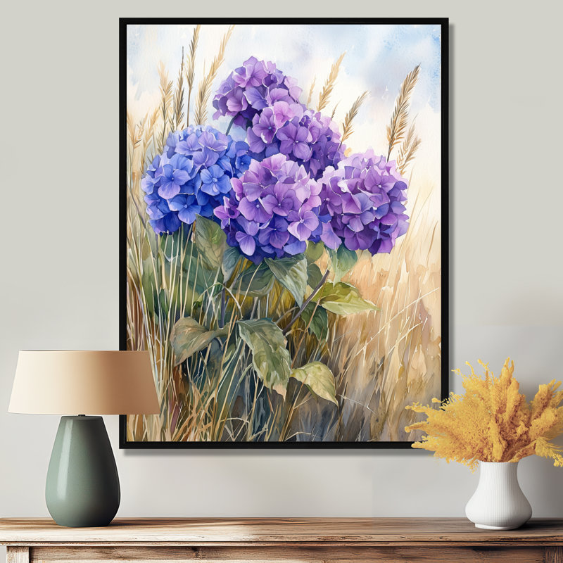 Farley, hortensias et herbes sauvages - hydrangées, reproduction d'art sur toile, Noir, H 20 po x l 12 po