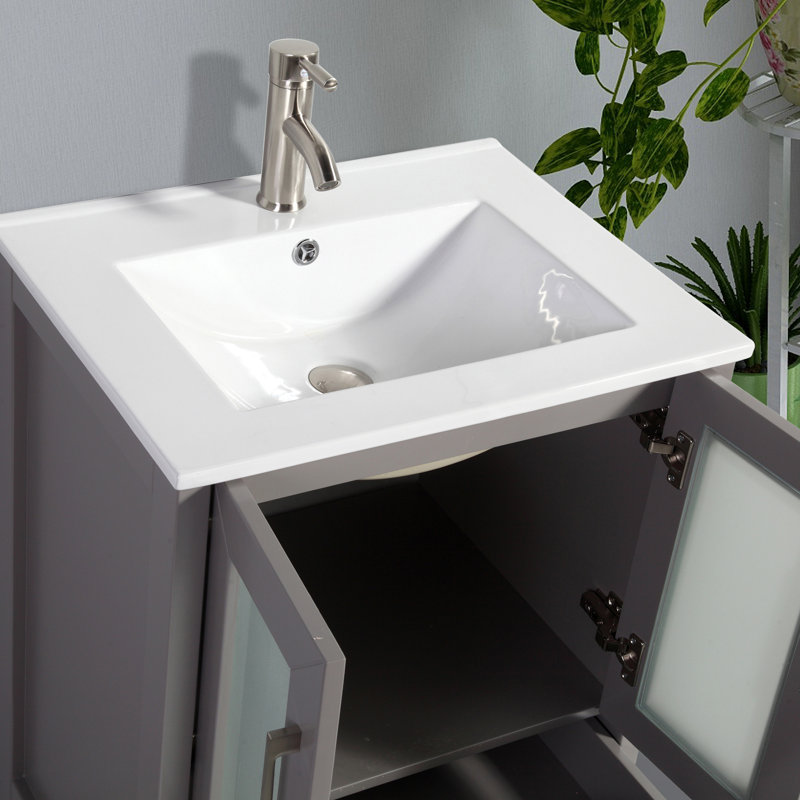 Brescia 24" Single Sink Freestanding Bathroom Vanity with Ceramic Top and Matching Mirror, Gray