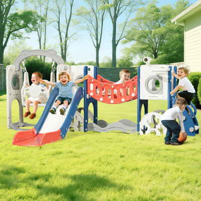 11-In-1 Toddler Slide&Swing Set With Climbing Arch Toy Golf Basketball For Baby 1+ Indoor Outdoor Playset