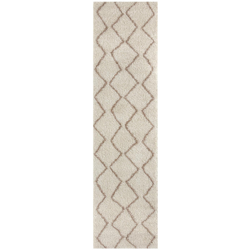 Moroccan Shaggy Collection Rugs Boho Design in Ivory/Beige, Runner 80 x 300cm