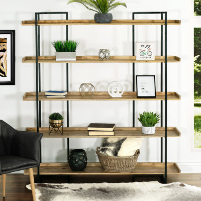 68 In. 5-Tier Wood And Metal Bookshelf, Open Bookcase Storage Cabinet