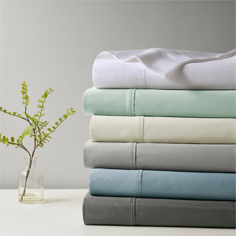 Ensemble de draps 4 pièces en mélange de coton Smart HeiQ, Ensemble de draps pour grand lit avec 2 taies d'or, Gray