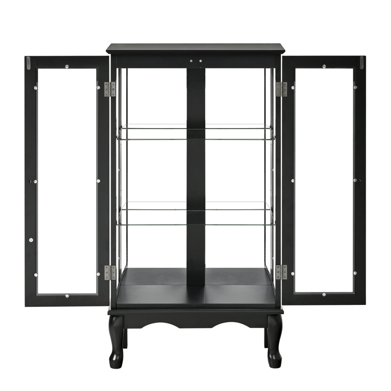 Cabinet Curio avec tablettes réglables et panneau arrière en miroir, portes en verre trempé (noir, 3 niveaux), Noir