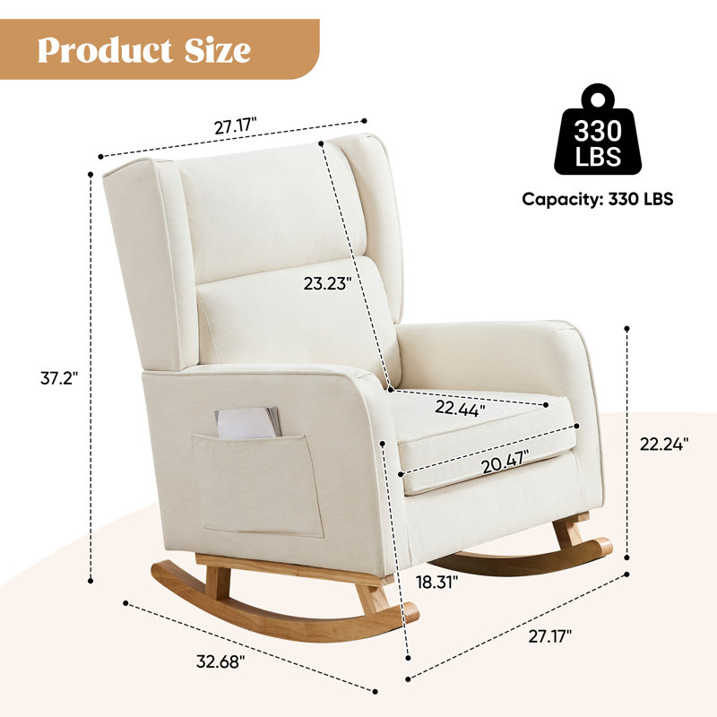 Chaise berçante en bois massif, Brun, Beige