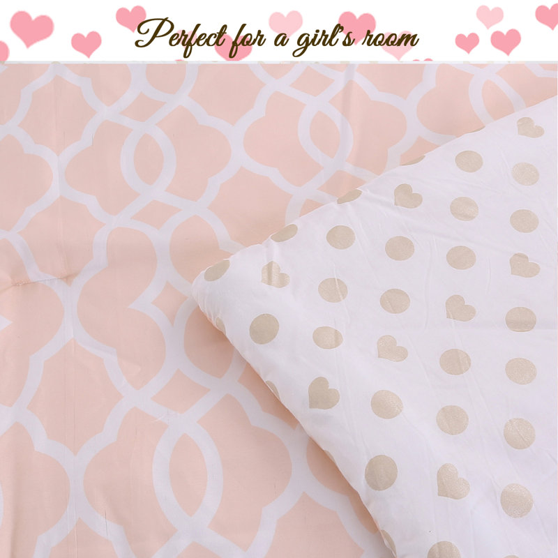 Twin White Microfiber Reversible Girls' Comforter Set