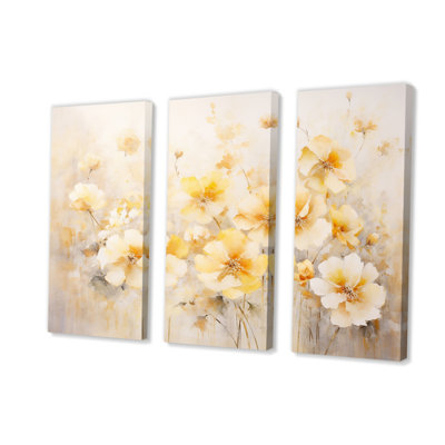 Meadow Blooming, fleurs de coquelicots jaunes et blanches VI, 3 pièces