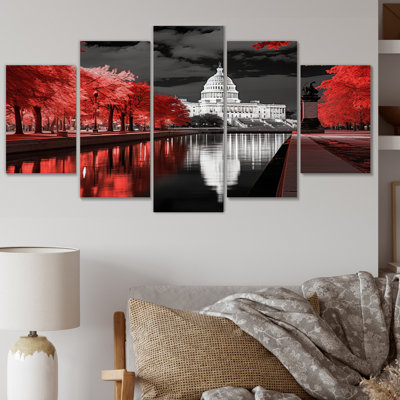 Monochrome Of Washington Dc City - Washington Wall Art Print - 5 Panels