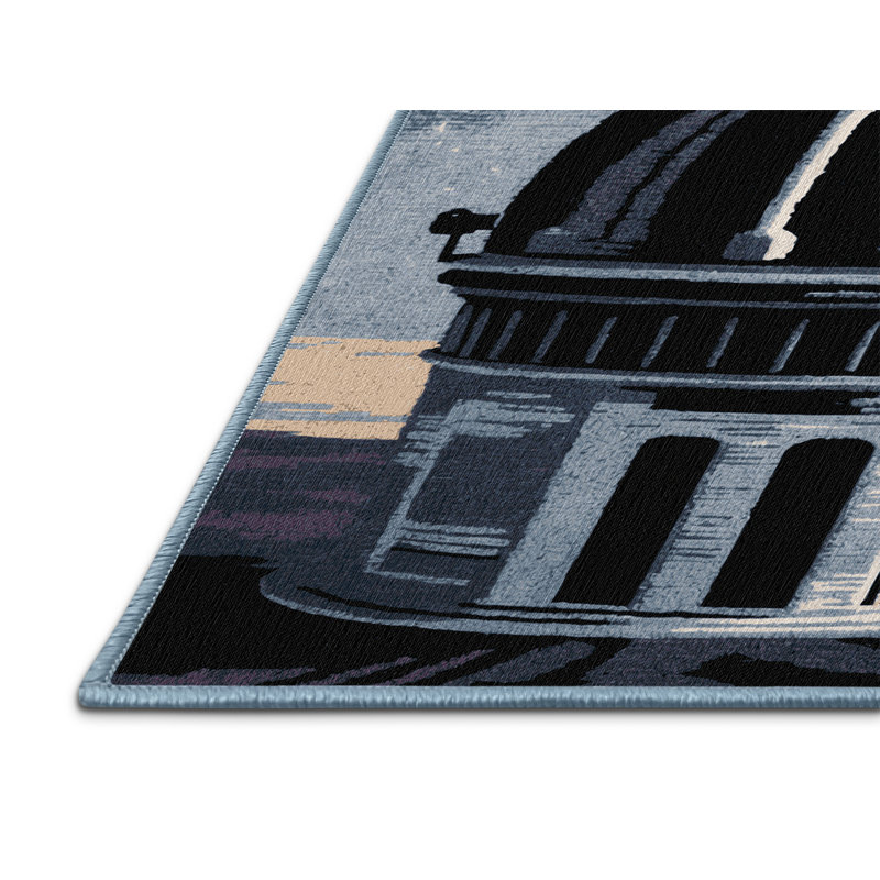 Tapis bleu lavable à la machine, Carré 7 pi