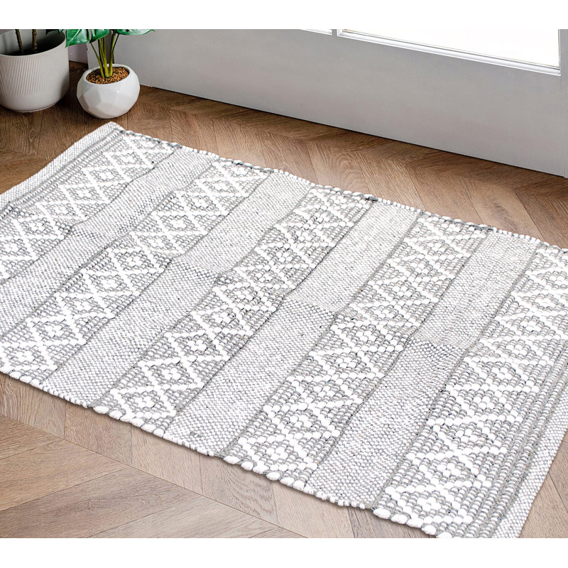 Steverson Cotton Bath Rug, Gray/Ivory, Single - 36" L x 24" W