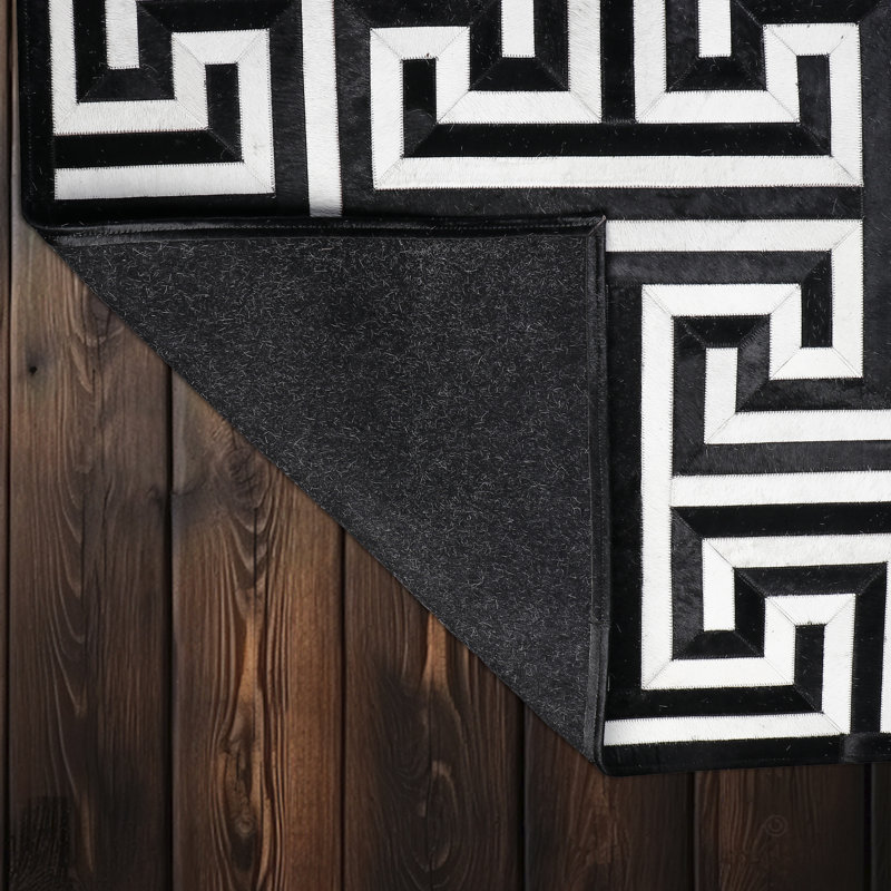 Tapis géométrique moderne en peau de vache gris et beige, Rectangle 10 pi x 13 pi