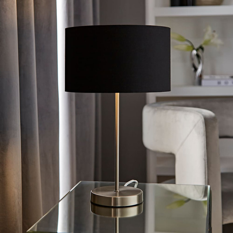 Darraich Metal Table Lamp, No, Silver Base/Black Shade