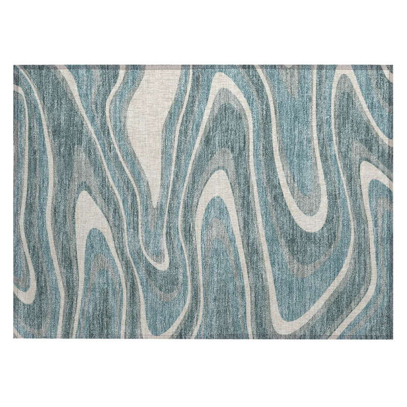 Machine Washable Indoor/Outdoor Chantille ACN2493 Abstract Rug, 1'8" x 2'6", Teal