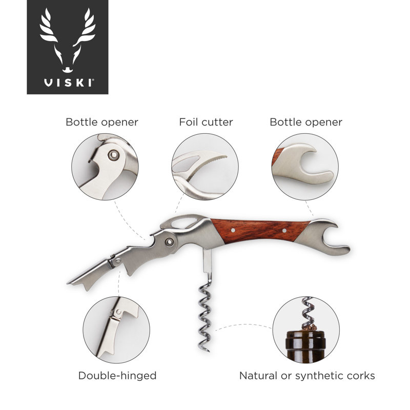 Oversized Stainless Steel Corkscrew with Polished Wood Handle