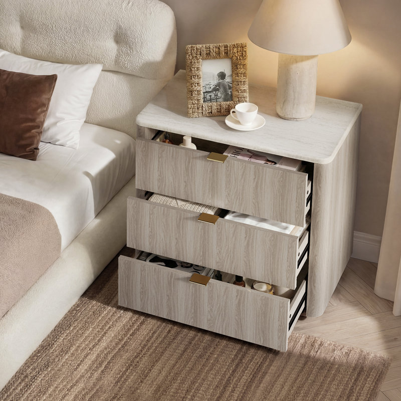 Commode 3 tiroirs avec commode Aarti, Gris naturel