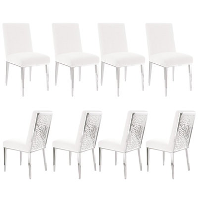 Ensemble de 8 chaises de salle à manger blanches et argentées